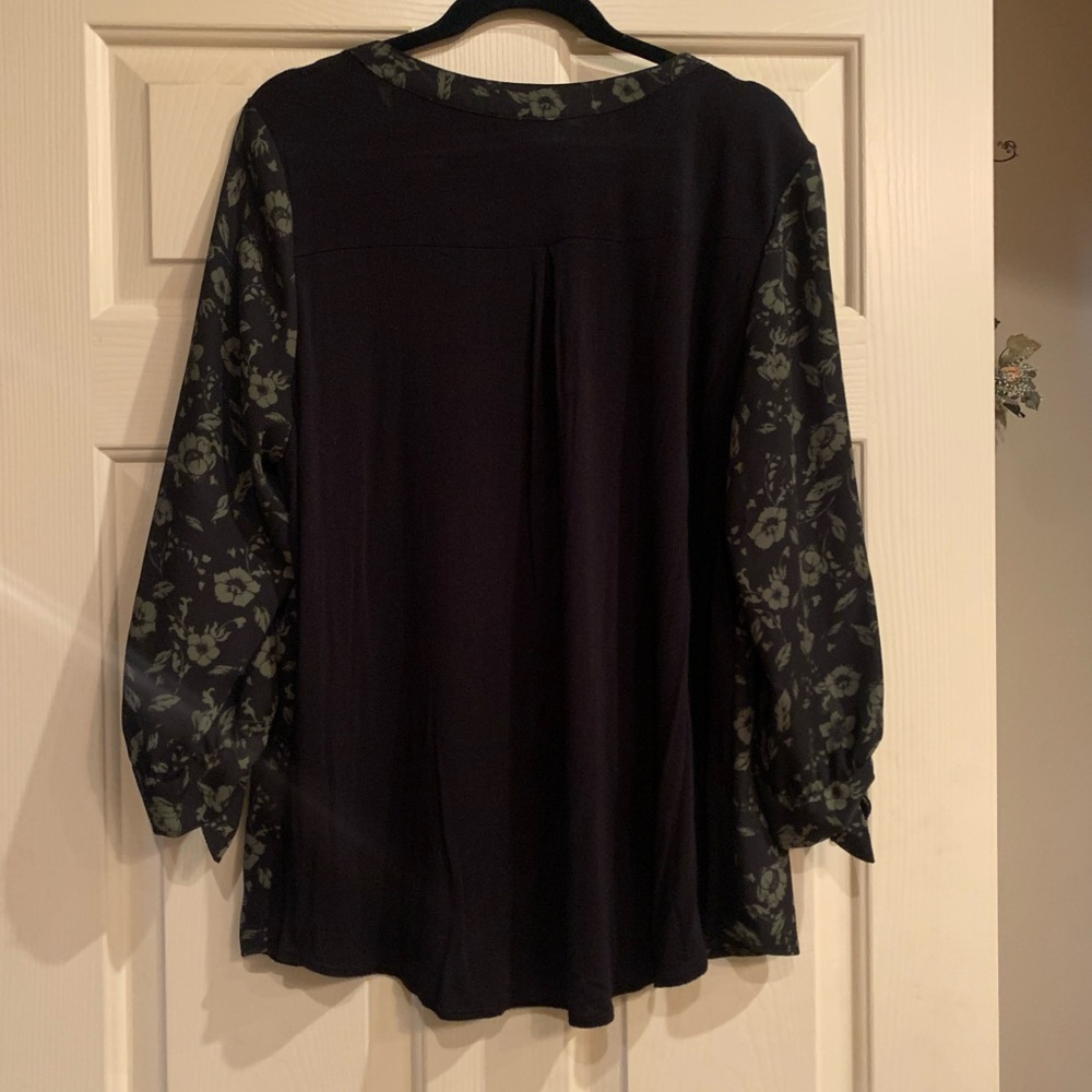 Floral Black Blouse with Tie Sleeves